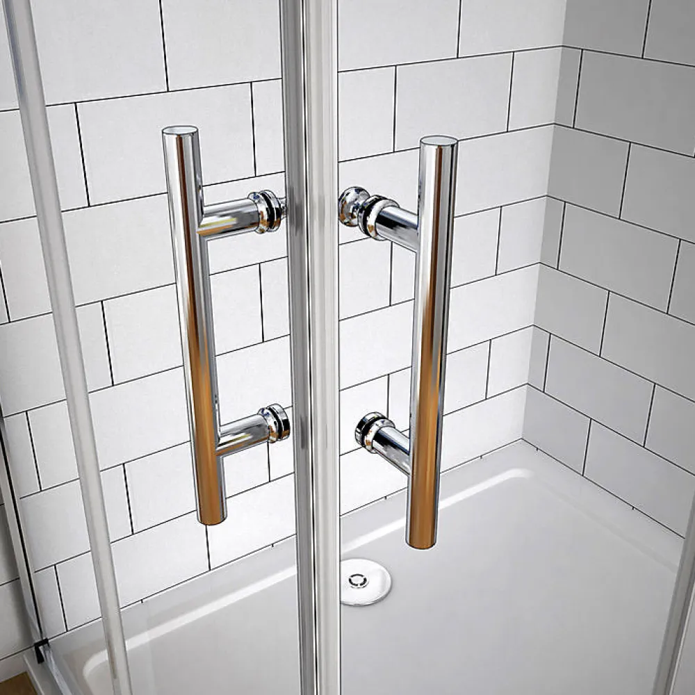 AICA Sanitaire Cabine de douche coulissante - Verre anticalcaire 6 mm - Accès par angle - Poignée en acier inox chromé - 70x70x195 cm