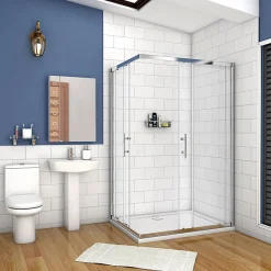 Cabine De Douche|AICA Sanitaire Cabine de douche coulissante - Verre anticalcaire 6 mm - Accès par angle - Poignée en acier inox chromé - 100x80x195 cm