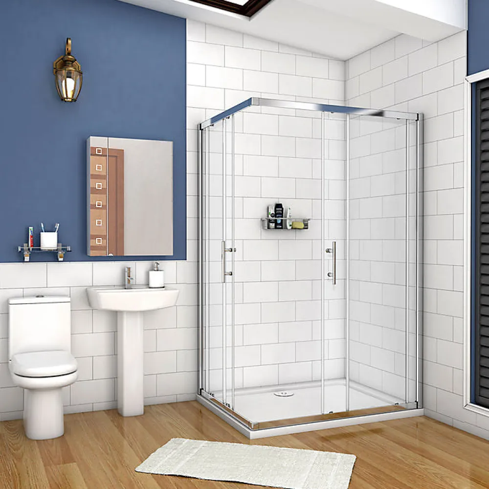 Cabine De Douche|AICA Sanitaire Cabine de douche coulissante - Verre anticalcaire 6 mm - Accès par angle - Poignée en acier inox chromé - 100x90x195 cm
