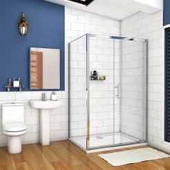 AICA Sanitaire Cabine de douche coulissante - 100 x 90 x 190 cm - 5 mm Verre sécurit transparent - Aluminium chromé