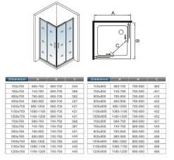 AICA Sanitaire Cabine de douche coulissante - Verre anticalcaire 6 mm - Accès par angle - Poignée en acier inox chromé - 110x70x195 cm