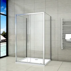 AICA Sanitaire Cabine de douche coulissante avec 2 parois - 140x80x190cm - 5mm Verre transparent - alu chromé - Montage réversible