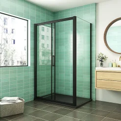 AICA Sanitaire Cabine de douche coulissante avec l'amortisseur - Porte de douche en 8mm verre anticalcaire - profilé noir mat - 140x80x195 cm