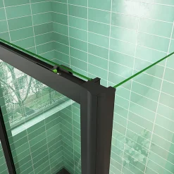 AICA Sanitaire Cabine de douche coulissante avec l'amortisseur - Porte de douche en 8mm verre anticalcaire - profilé noir mat - 140x80x195 cm