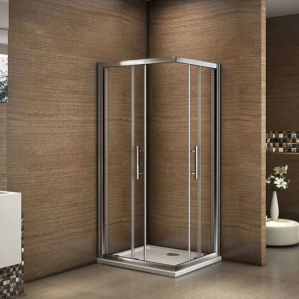 AICA Sanitaire Cabine de douche coulissante angle 80x80x185 cm - Verre sécurit 6 mm - Chrome