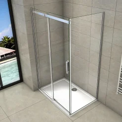 Cabine De Douche|AICA Sanitaire Cabine de douche d'angle - 100x70x195 cm - 8mm verre anticalcaire - porte coulissante - Chrome