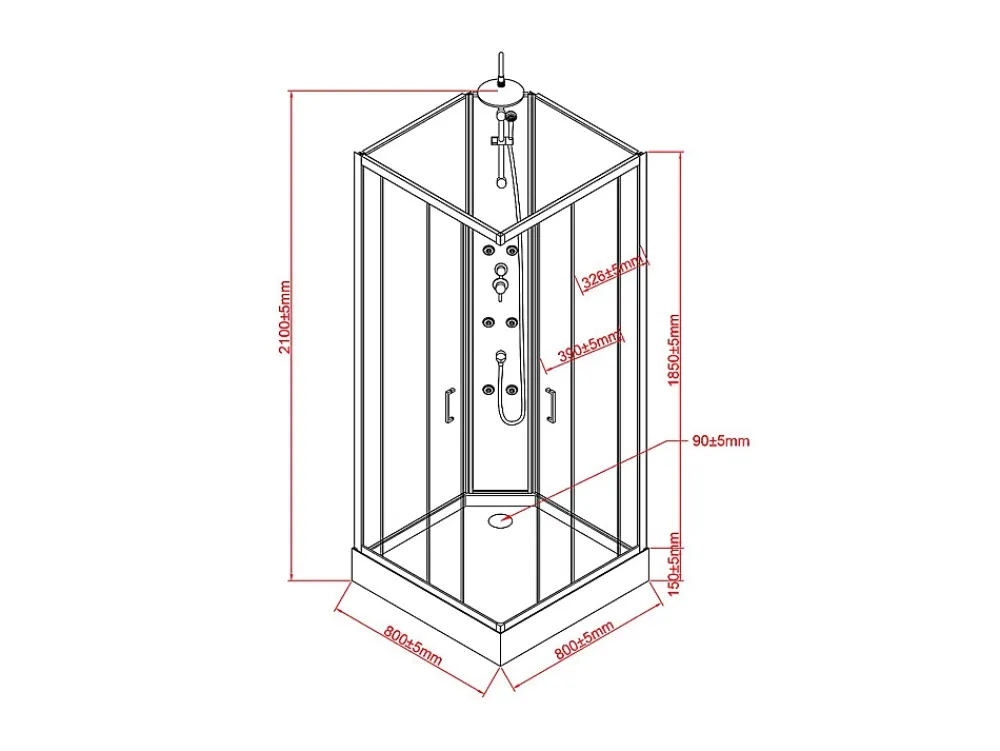 Cabine De Douche|Vente-unique Cabine de douche d'angle hydromassante - L80 x l80 x H225 cm - KIVORA