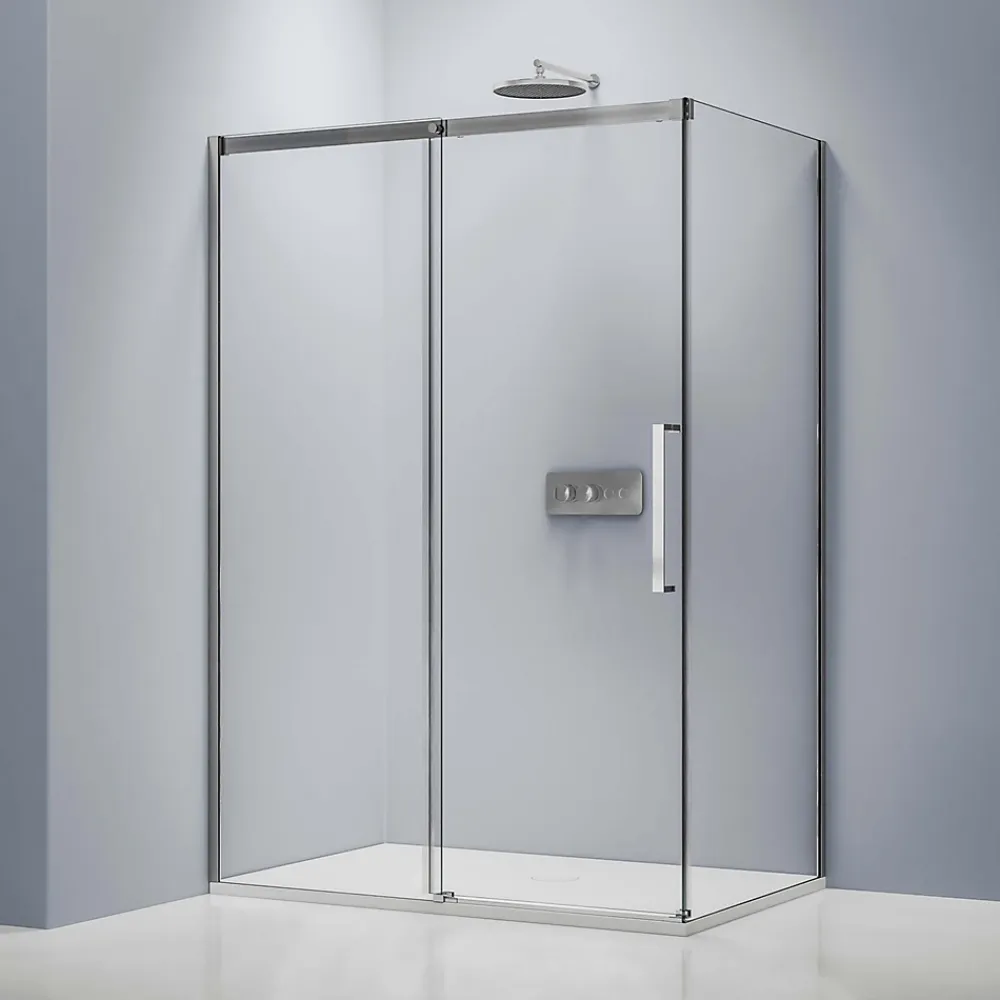 Paroi De Douche|Bernstein Cabine de douche en coin, verre trempé 8mm, portes coulissantes, profilé chrome - DX906 FLEX - 120x80x195cm (LxPxH)