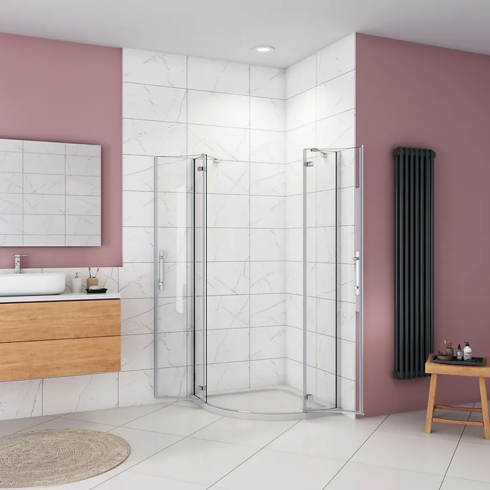AICA Sanitaire Cabine de douche en quart de cercle chromé 80x80x195cm,Cabine de douche intégrale d'angle,porte de douche pivotante