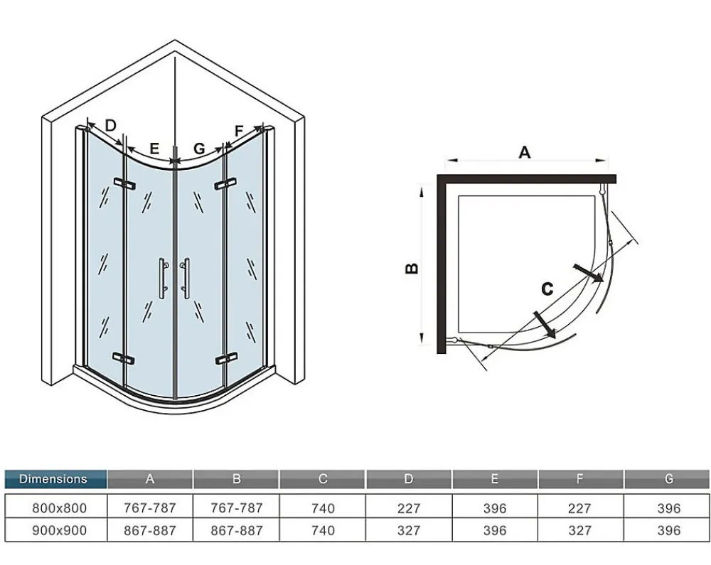 AICA Sanitaire Cabine de douche en quart de cercle chromé 80x80x195cm,Cabine de douche intégrale d'angle,porte de douche pivotante