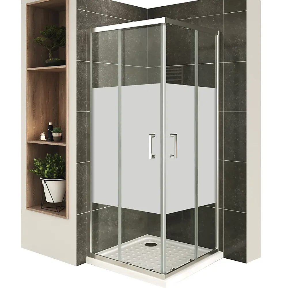 Saniverre Cabine De Douche H180 90x100cm - Verre Centre-opaque Portes Coulissantes Lana+ (sans Receveur) -