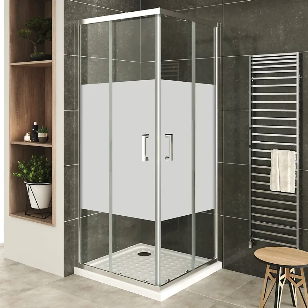 Saniverre Cabine De Douche H180 90x100cm - Verre Centre-opaque Portes Coulissantes Lana+ (sans Receveur) -