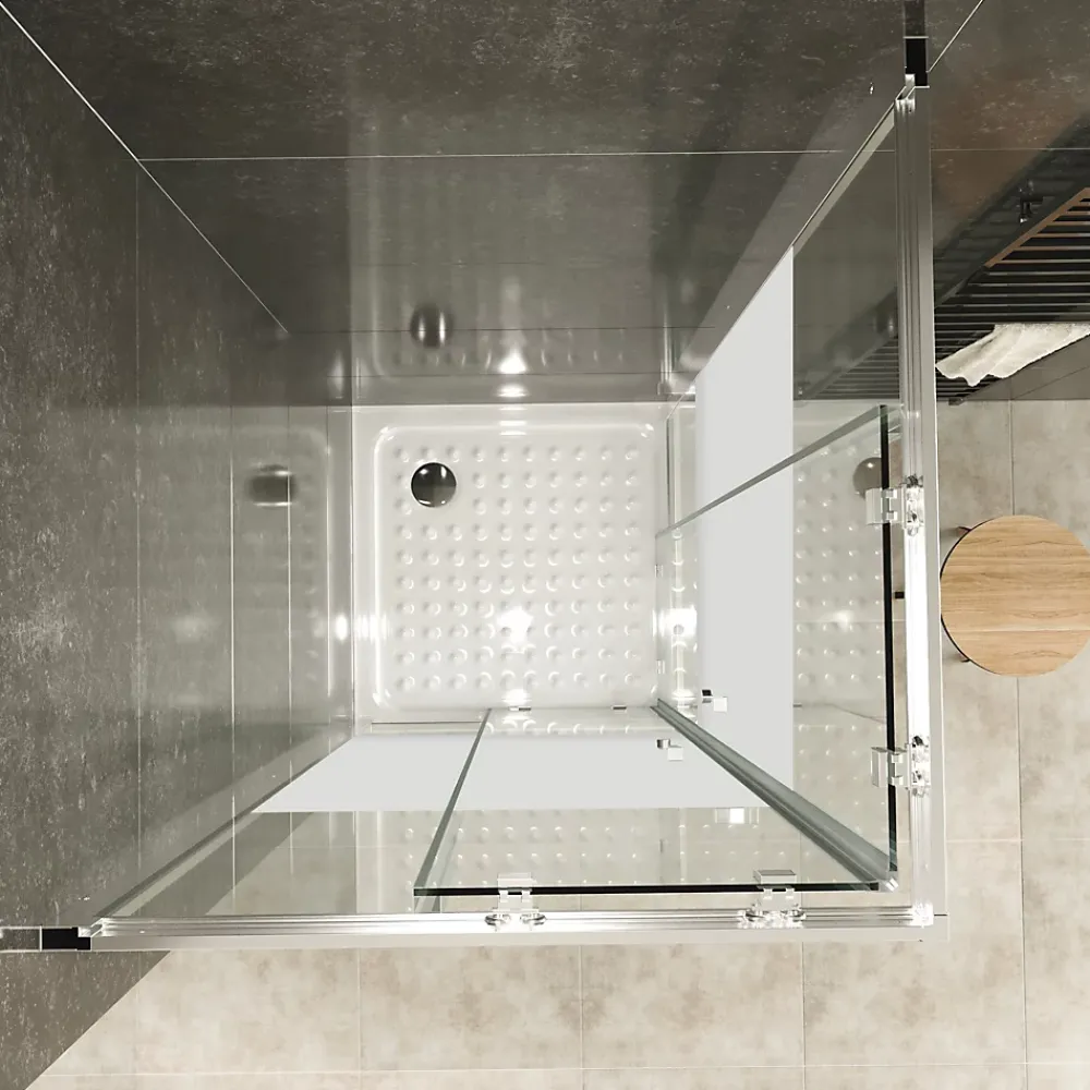 Saniverre Cabine De Douche H180 90x100cm - Verre Centre-opaque Portes Coulissantes Lana+ (sans Receveur) -