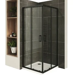 Saniverre Cabine De Douche H180 90x100cm - Verre Transparent Portes Coulissantes Lanablack+ (sans Receveur) -
