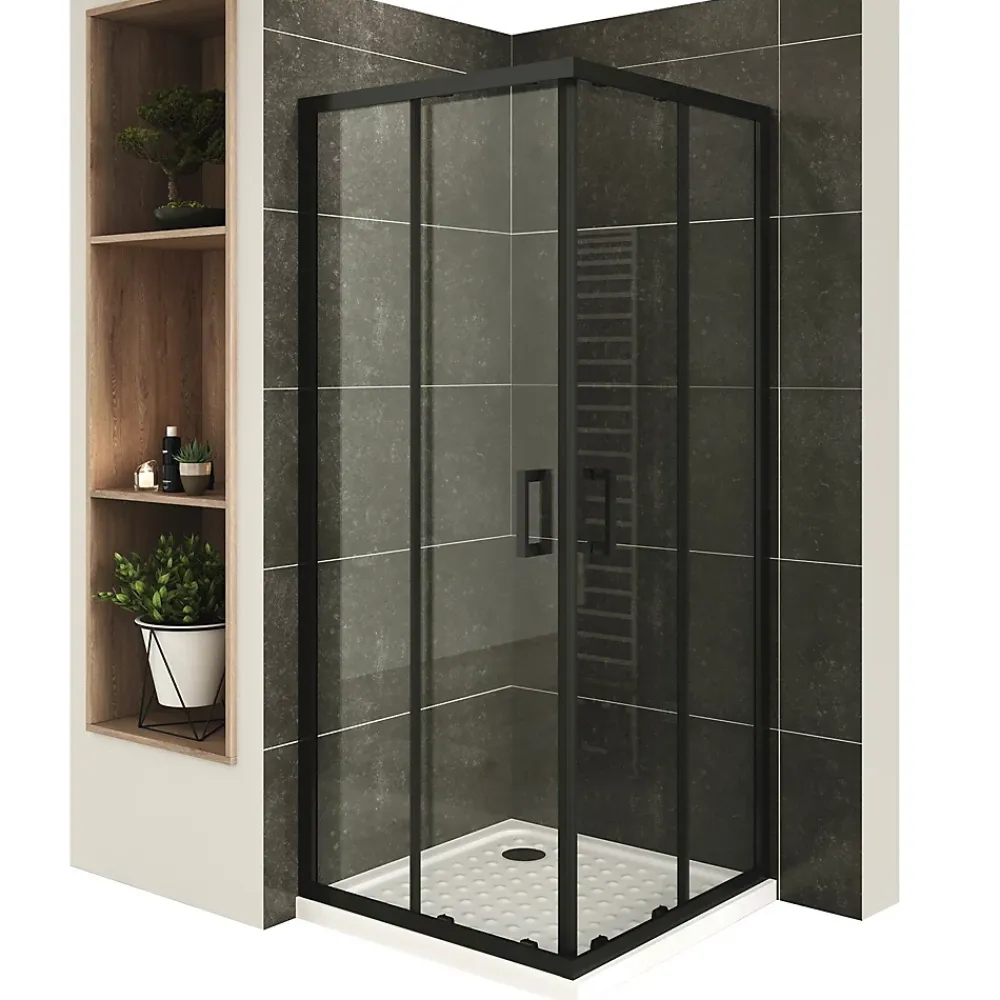 Saniverre Cabine De Douche H180 90x100cm - Verre Transparent Portes Coulissantes Lanablack+ (sans Receveur) -