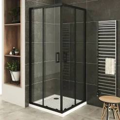 Saniverre Cabine De Douche H180 90x100cm - Verre Transparent Portes Coulissantes Lanablack+ (sans Receveur) -