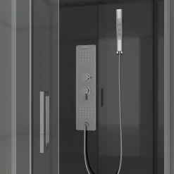 Cabine De Douche|Aurlane Cabine de douche Hydromassante 110x80x215 cm - Fond Noir et Profilés Gris - BLACK STYLE