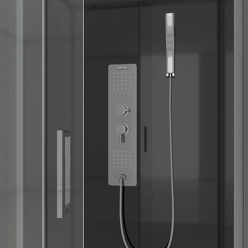 Cabine De Douche|Aurlane Cabine de douche Hydromassante 110x80x215 cm - Fond Noir et Profilés Gris - BLACK STYLE