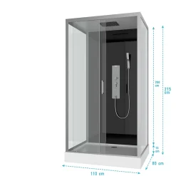 Cabine De Douche|Aurlane Cabine de douche Hydromassante 110x80x215 cm - Fond Noir et Profilés Gris - BLACK STYLE