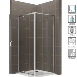 Cabine De Douche|Saniverre Cabine de douche IBEA H.190 cm porte pivotante verre transparent 80 x 80 cm -
