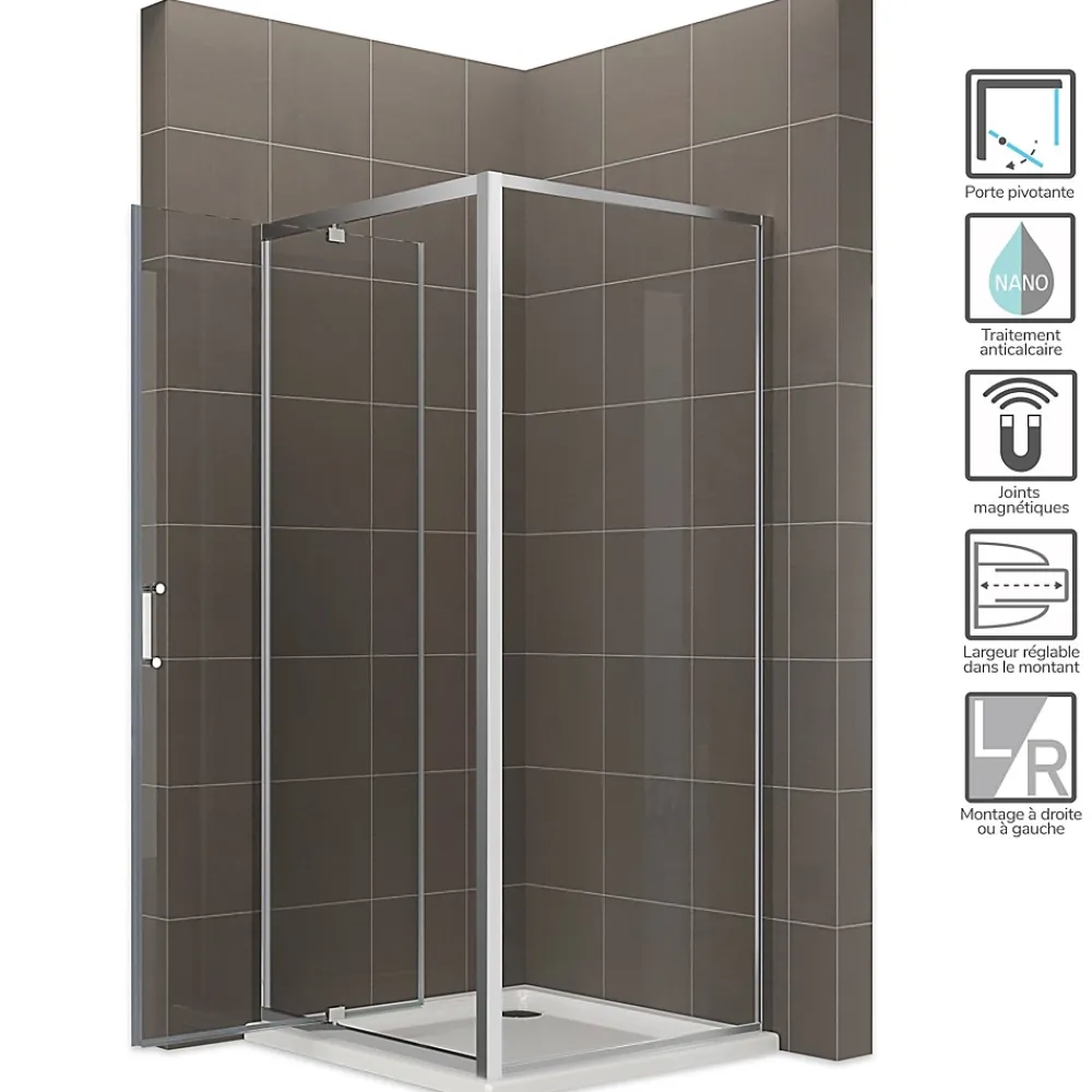 Cabine De Douche|Saniverre Cabine de douche IBEA H.190 cm porte pivotante verre transparent 80 x 80 cm -