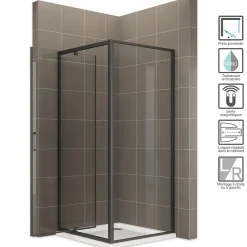 Cabine De Douche|Saniverre Cabine de douche IBEABLACK H.190 cm porte pivotante verre transparent 90 x 90 cm -