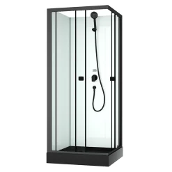 Aurlane Cabine de douche intégrale 80x80x200 cm carrée - Portes coulissantes - Receveur Noir Mat