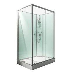 Cabine De Douche|Schulte Cabine de douche intégrale rectangulaire, L.140 x l.90 x H.204 cm, porte coulissante ouverture droite, profilé alu-argenté, Ibiza
