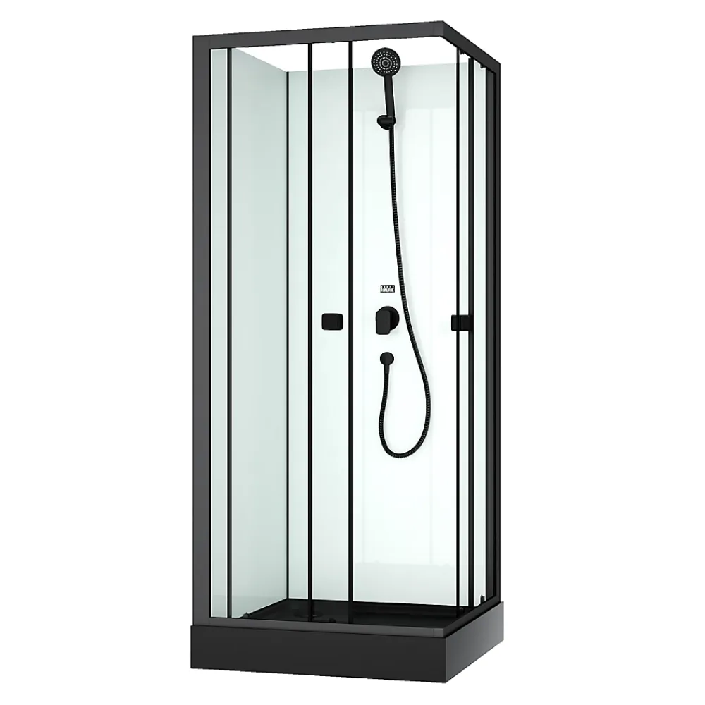 Cabine De Douche|Galedo Cabine de douche intégrale carrée noir, L.80 x l.80 x H.200 cm, portes coulissantes, Julie