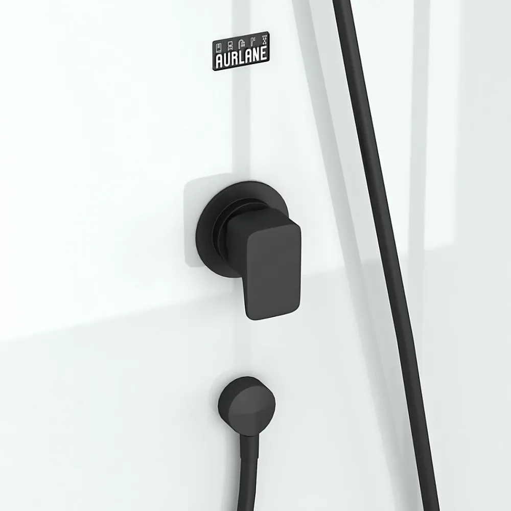 Cabine De Douche|Galedo Cabine de douche intégrale carrée noir, L.80 x l.80 x H.200 cm, portes coulissantes, Julie