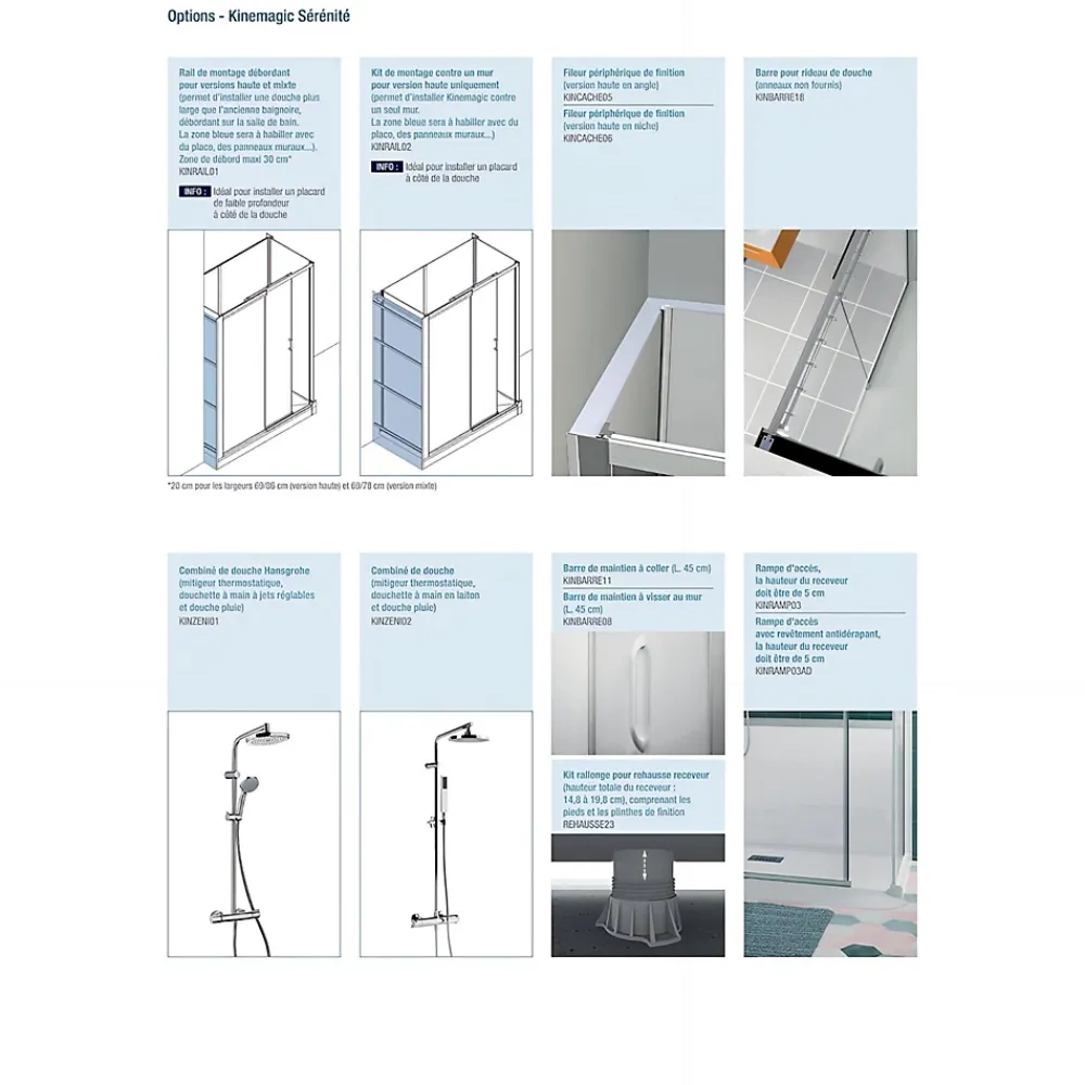 Kinedo Cabine de douche Kinemagic Sérénité 160x70 angle basse solo verre transparent avec mitigeur