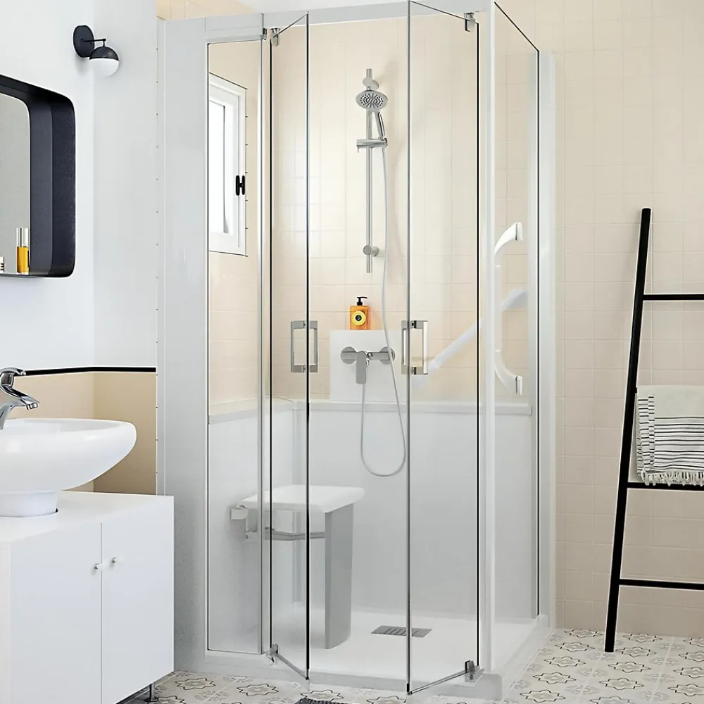Cabine De Douche|Kinedo Cabine de douche Kinemagic Design 120x80 habillage toute hauteur 1 porte pivotante verre transparent avec mitigeur
