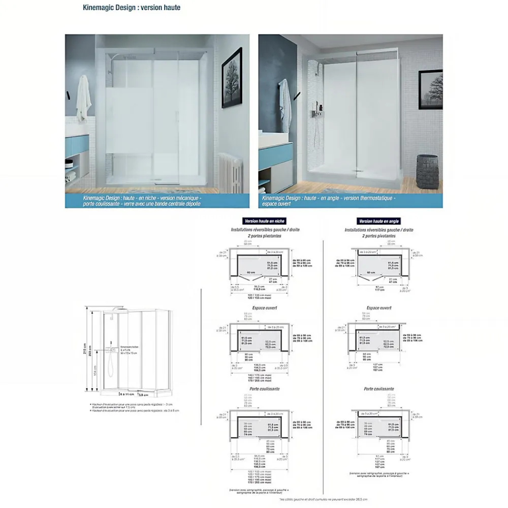 Cabine De Douche|Kinedo Cabine de douche Kinemagic Design 120x80 habillage toute hauteur 1 porte pivotante verre transparent avec mitigeur