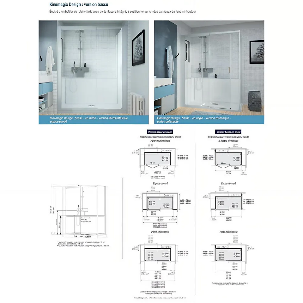 Cabine De Douche|Kinedo Cabine de douche Kinemagic Design 120x80 habillage toute hauteur 1 porte pivotante verre transparent avec mitigeur