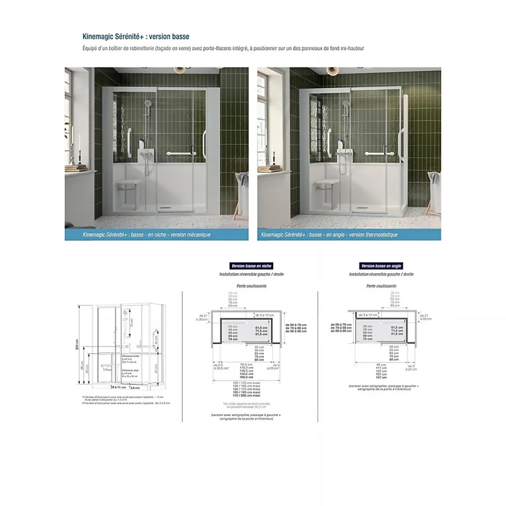 Kinedo Cabine de douche Kinemagic Sérénité Plus 170x80 habillage toute hauteur 1 coulissant transparent thermostatique