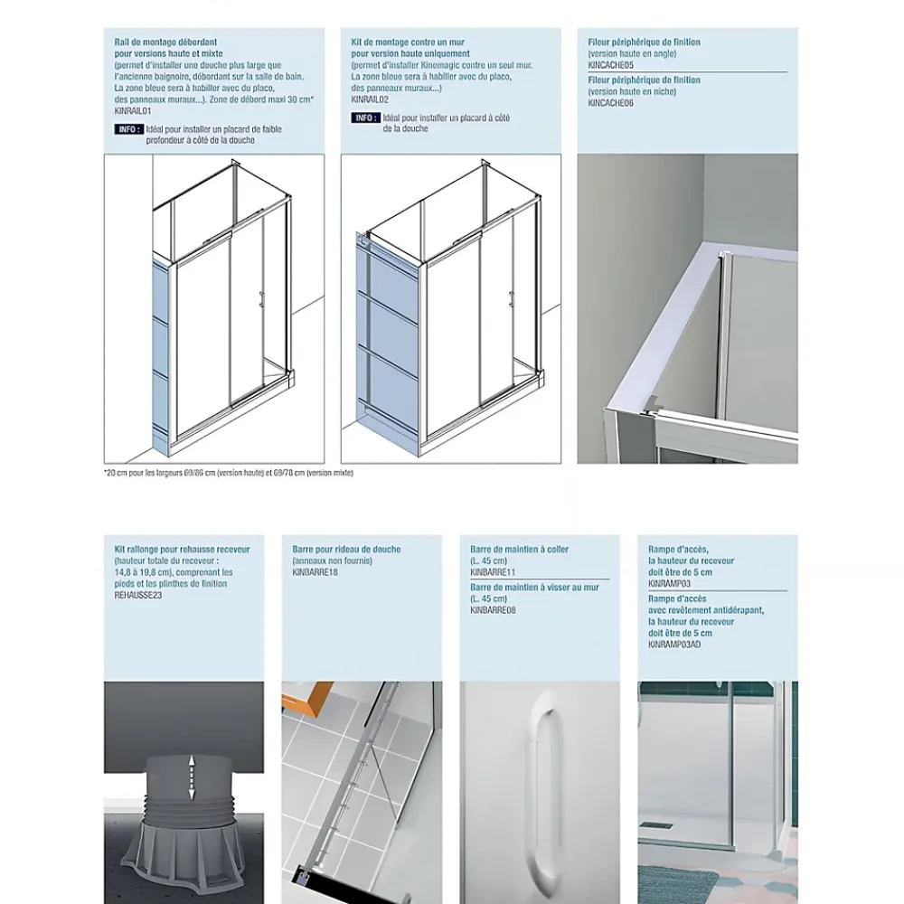 Cabine De Douche|Kinedo Cabine de douche Kinemagic Design 120x70 habillage toute hauteur 1 coulissant verre transparent avec mitigeur