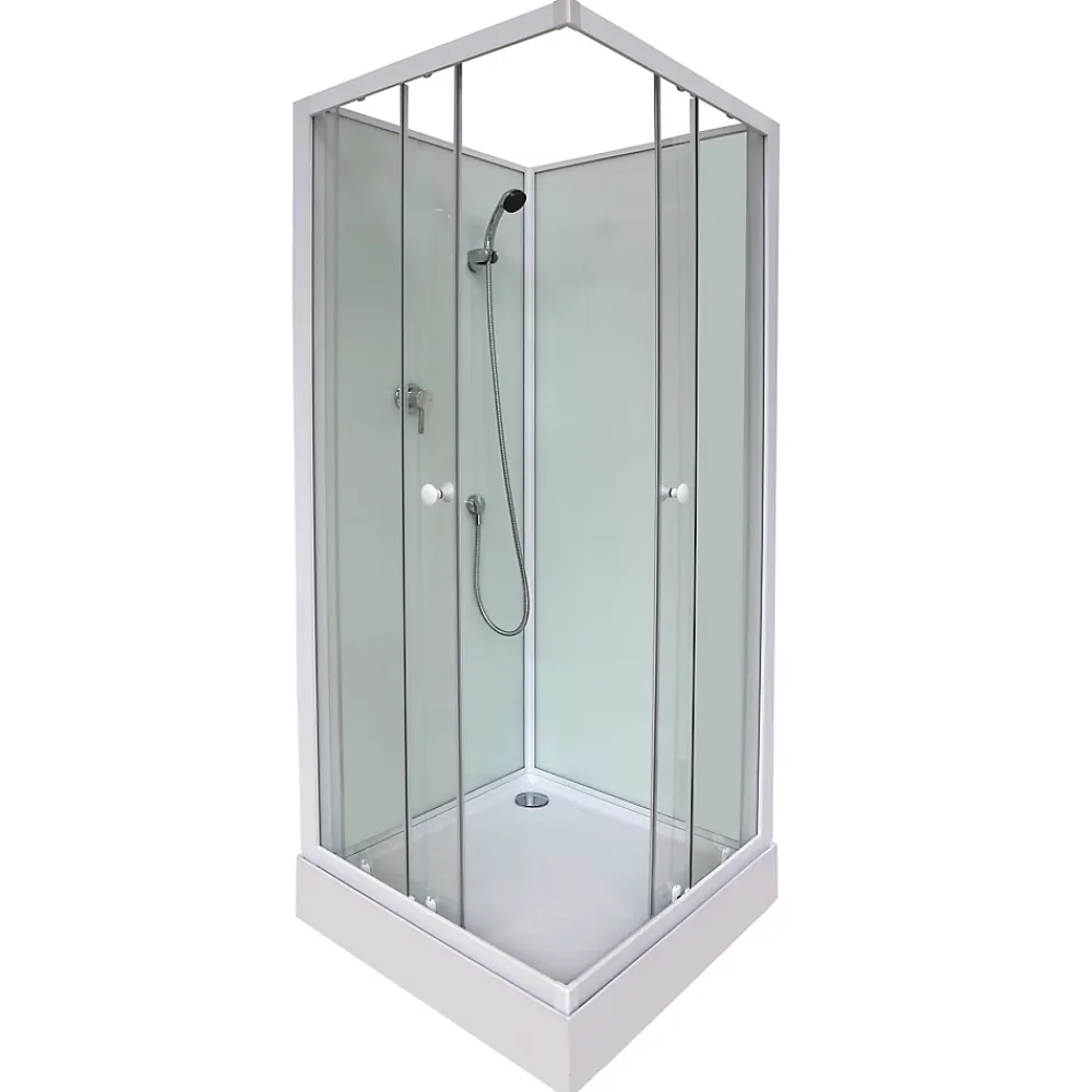 Cabine de douche l.80 x L.80 x H.200 cm – blanche, avec mitigeur et douchette, GoodHome Arkell