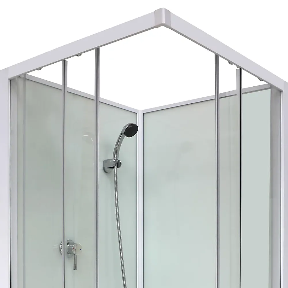Cabine de douche l.80 x L.80 x H.200 cm – blanche, avec mitigeur et douchette, GoodHome Arkell