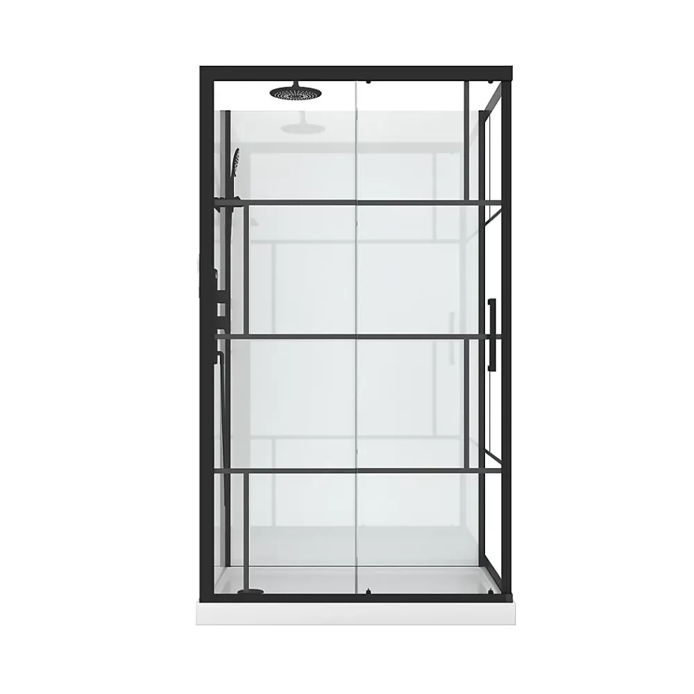 Galedo Cabine de douche l.80 x L.110 x H.210 cm – mitigeur mécanique, blanc et noir effet verrière, Graphic