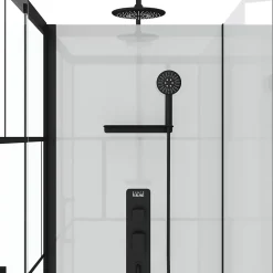 Galedo Cabine de douche l.80 x L.110 x H.210 cm – mitigeur mécanique, blanc et noir effet verrière, Graphic