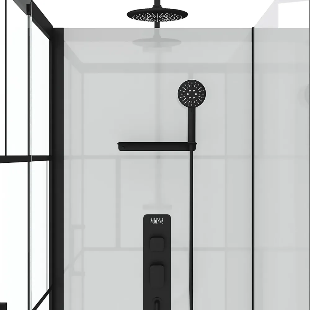 Galedo Cabine de douche l.80 x L.110 x H.210 cm – mitigeur mécanique, blanc et noir effet verrière, Graphic