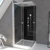 Cabine De Douche|Galedo Cabine de douche l.90 x L.90 x H.215 cm – hydromassante, fond noir verre trempé, profilés chromés, tablette, Black 2
