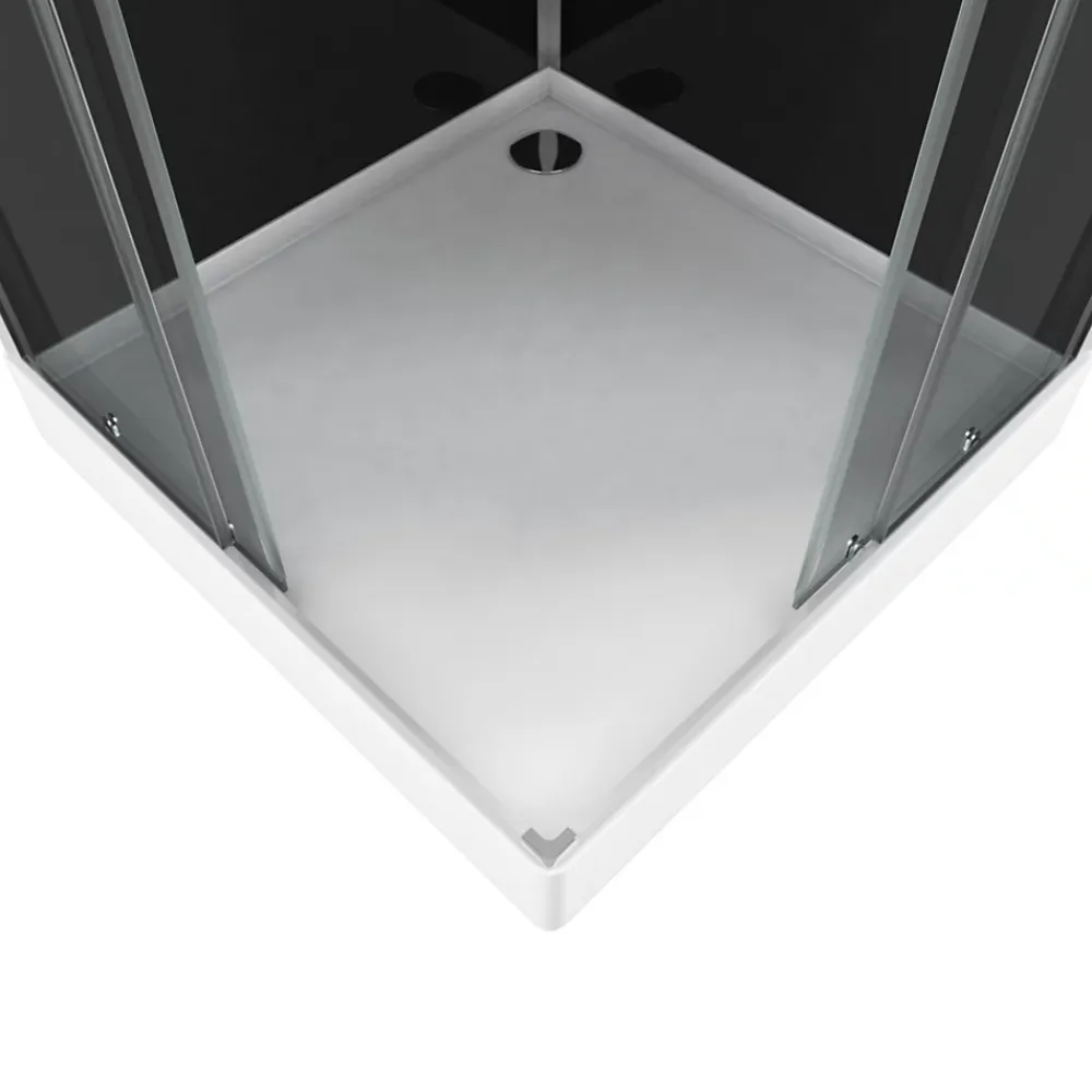 Cabine De Douche|Galedo Cabine de douche l.90 x L.90 x H.215 cm – hydromassante, fond noir verre trempé, profilés chromés, tablette, Black 2