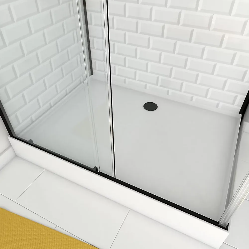 Cabine de douche L.80 x L.110 x H.230 cm – fond effet métro, douchette anticalcaire, style noir & blanc, Galedo Metro