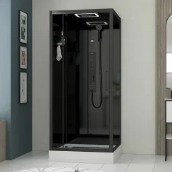 Galedo Cabine de douche l.90 x L.90 x H.218 cm – hydromassante connectée, Bluetooth, noir & blanc, Aura Square