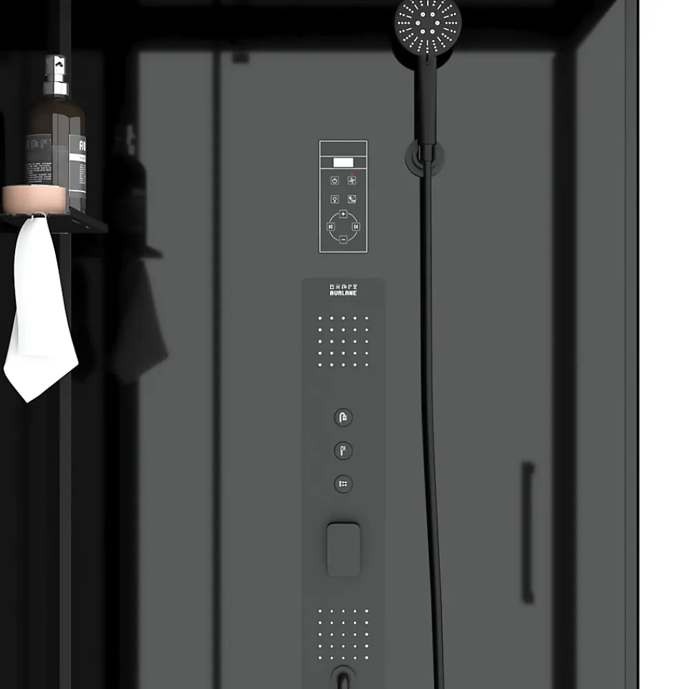 Galedo Cabine de douche l.90 x L.90 x H.218 cm – hydromassante connectée, Bluetooth, noir & blanc, Aura Square