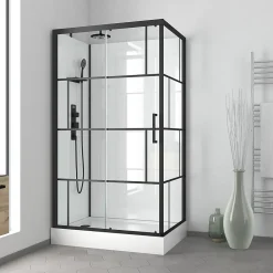 Galedo Cabine de douche l.80 x L.110 x H.215 cm – sérigraphie graphic, design noir & blanc effet verrière, Graphic