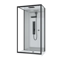 Cabine De Douche|Galedo Cabine de douche L.110 x l.80 x H.207,5 cm – hydromassante multijets, receveur bas, bouton push, Trendy Grey