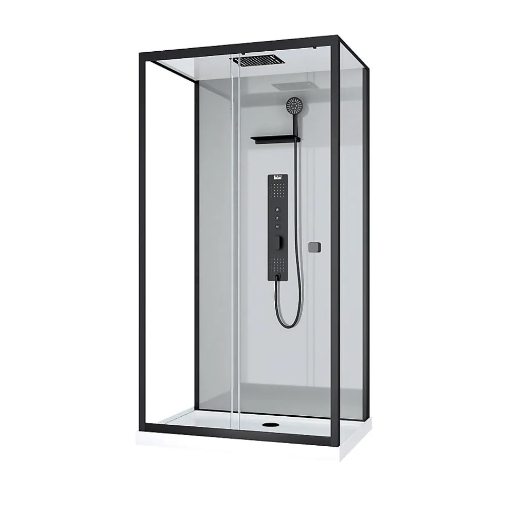 Cabine De Douche|Galedo Cabine de douche L.110 x l.80 x H.207,5 cm – hydromassante multijets, receveur bas, bouton push, Trendy Grey
