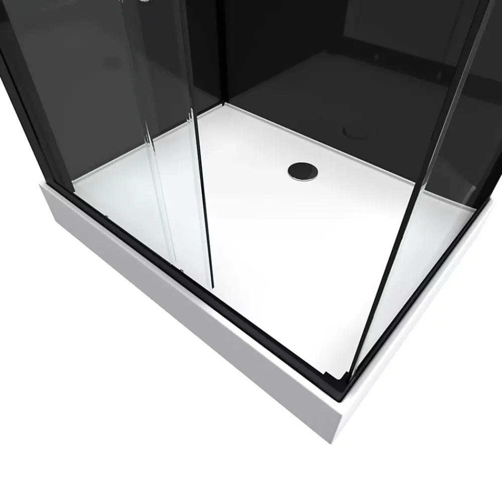 Cabine De Douche|Galedo Cabine de douche l.80 x L.110 x H.215 cm – design noir, hydromassante, miroir intégré, porte coulissante, Mirror 2